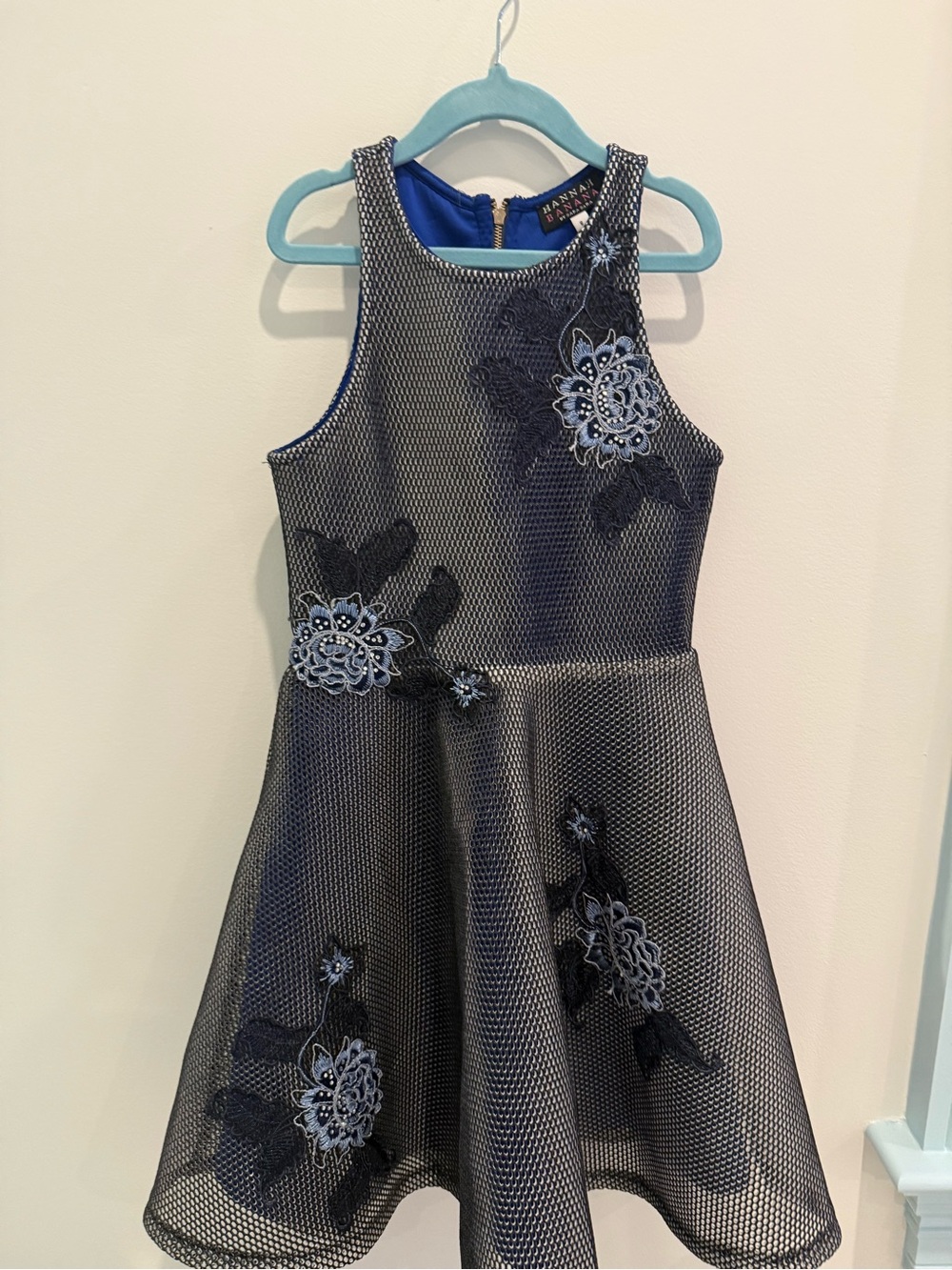Hannah Banana Navy and Blue Floral Mesh Party Dress